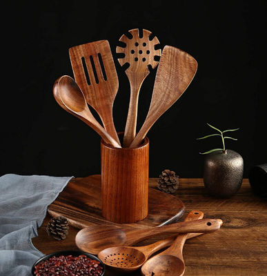Eco Friendly Teak Wooden Utensil Set Multifunctional OEM Available