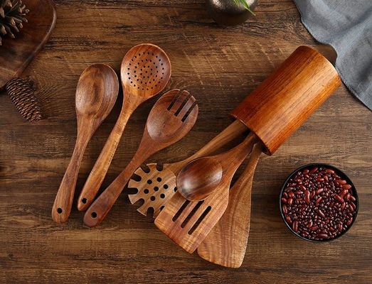 Eco Friendly Teak Wooden Utensil Set Multifunctional OEM Available