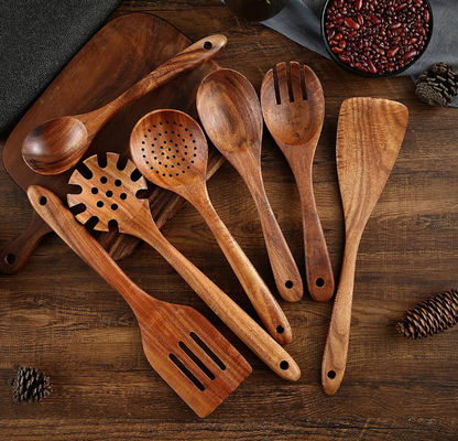 Eco Friendly Teak Wooden Utensil Set Multifunctional OEM Available