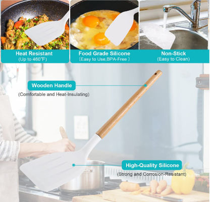 11 Pieces heat resistant  Silicone Kitchen Utensil Sets With Holder,Wooden Handle