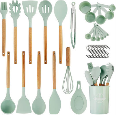 Silicone Kitchen Utensil Sets Wooden Handle Kitchen Gadgets Utensils Set