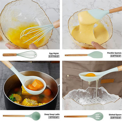 Silicone Kitchen Utensil Sets Wooden Handle Kitchen Gadgets Utensils Set
