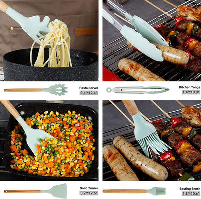 Silicone Kitchen Utensil Sets Wooden Handle Kitchen Gadgets Utensils Set