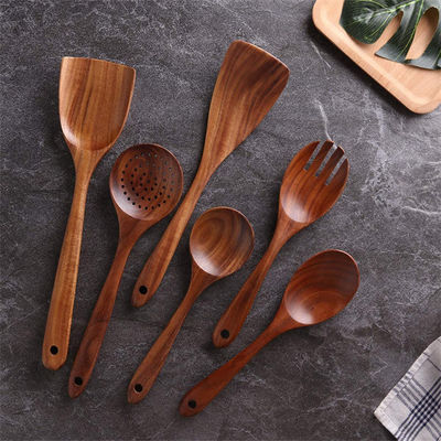 CU Wooden Spoon Spatula Set , Toxinfree Wooden Utensil Set With Holder