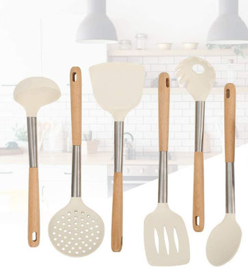 6 piece Wood And Silicone Utensil Set ODM Available scratchfree