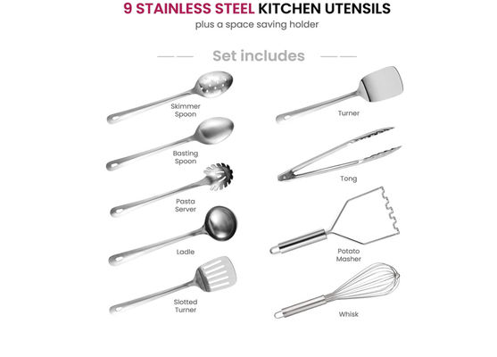 Non Stick Stainless Steel Kitchen Utensil Sets Fingerprintfree OEM Available