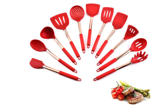 11pcs Silicone Kitchen Utensil Sets , Red Silicone Cooking Utensils ODM Available