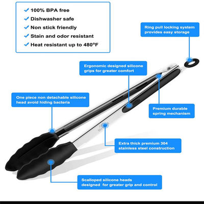 BPA Free Kitchen Food Tongs , Noncorrosive Catering Tongs Stainless Steel
