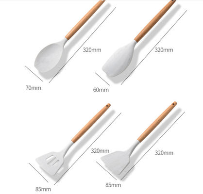 Wood Silicone Kitchen Utensil Sets 11PCS Nonmelting Odorless Scaldingproof