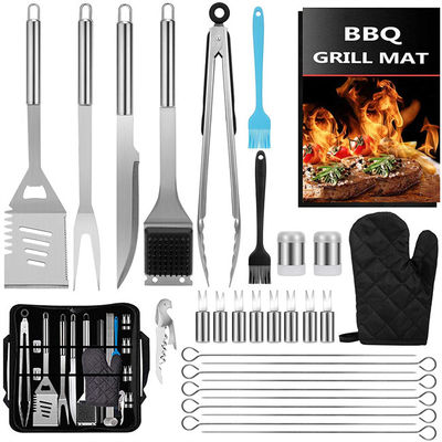 Silver BBQ Utensil Set Heatinsulated Antirust With Storage Bag