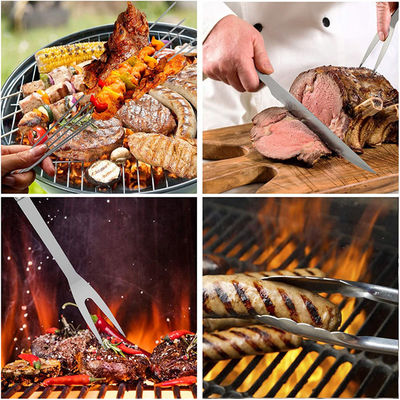 Silver BBQ Utensil Set Heatinsulated Antirust With Storage Bag