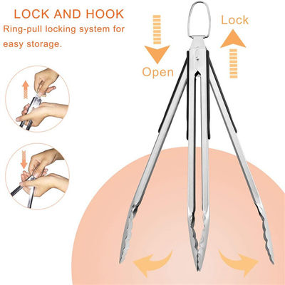 Locking Grill Kitchen Food Tongs Nonslip Silicone Comfort Grip