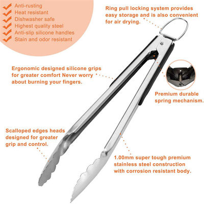 Locking Grill Kitchen Food Tongs Nonslip Silicone Comfort Grip