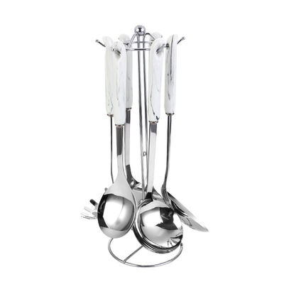 6 Pieces Stainless Steel Kitchen Utensil Sets Luxury Marble Handle Custom Logo