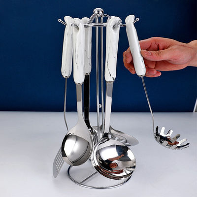 6 Pieces Stainless Steel Kitchen Utensil Sets Luxury Marble Handle Custom Logo