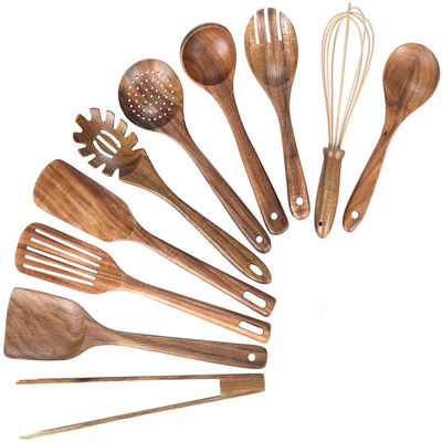 LFGB Wooden Kitchen Utensil Set 9Pcs Spatula Spoon Storage Bucket Cooking