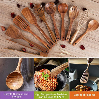 LFGB Wooden Kitchen Utensil Set 9Pcs Spatula Spoon Storage Bucket Cooking