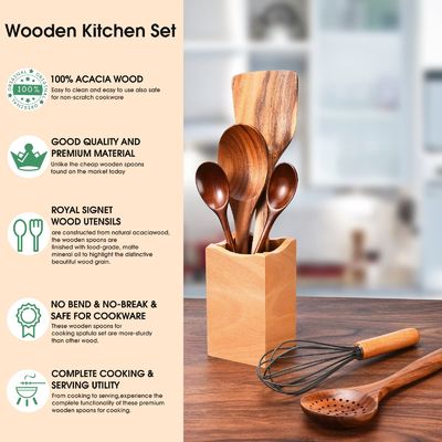 Safe Acacia Wooden Kitchen Utensil Set Spoon Nonstick Hard Dish Washer