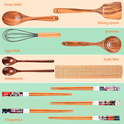 Safe Acacia Wooden Kitchen Utensil Set Spoon Nonstick Hard Dish Washer