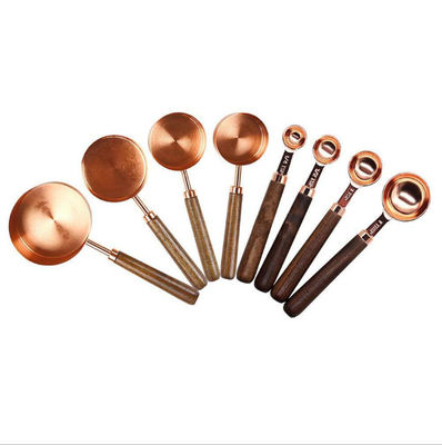 FDA Measuring Cups And Spoons Set Of 8 Walnut Wood Handle Premium Stainless Steel