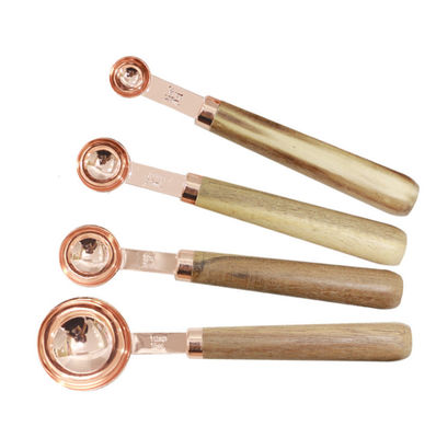 FDA Measuring Cups And Spoons Set Of 8 Walnut Wood Handle Premium Stainless Steel