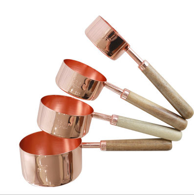 FDA Measuring Cups And Spoons Set Of 8 Walnut Wood Handle Premium Stainless Steel