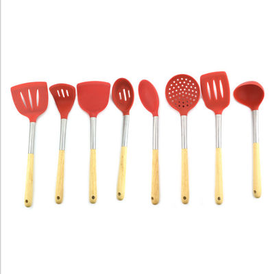 Acacia Wooden Handle Kitchen Spatula Spoon Set 8 Pieces Non Stick Strainer