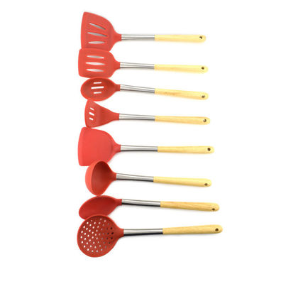 Acacia Wooden Handle Kitchen Spatula Spoon Set 8 Pieces Non Stick Strainer