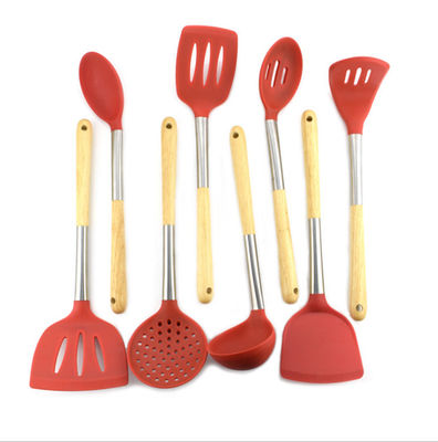 Acacia Wooden Handle Kitchen Spatula Spoon Set 8 Pieces Non Stick Strainer