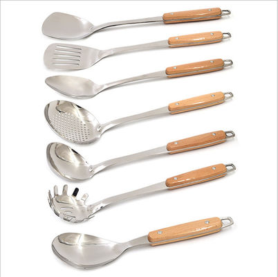 304 Stainless Steel Kitchen Utensils Sets 7PCS Cooking Tools With Wooden Handle