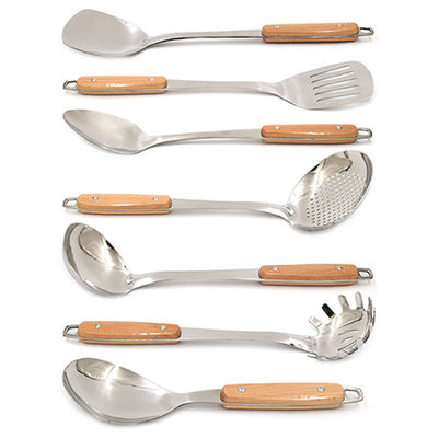 304 Stainless Steel Kitchen Utensils Sets 7PCS Cooking Tools With Wooden Handle