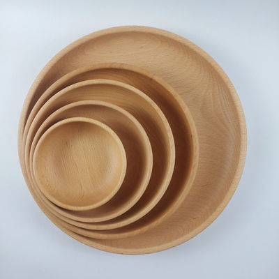 BPA Free Wooden Kitchen Utensil Set Creative Beech Wood Plate Round Salad Pickle Bowl