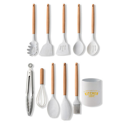 11 Pcs Non Stick Silicone Kitchen Utensil Sets Household Wooden Handle
