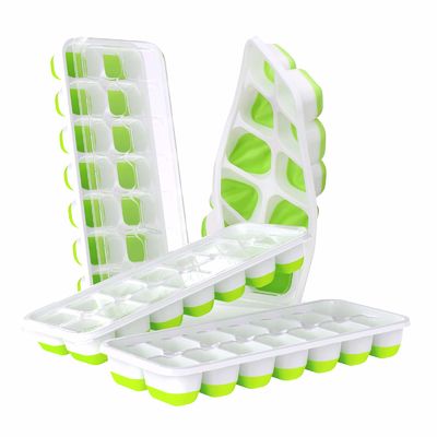 4 Pack Easy Release Silicone Moulds 14 Ice Cube Trays With Spill Resistant Removable Lid