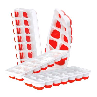 4 Pack Easy Release Silicone Moulds 14 Ice Cube Trays With Spill Resistant Removable Lid