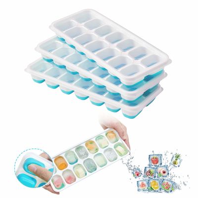 4 Pack Easy Release Silicone Moulds 14 Ice Cube Trays With Spill Resistant Removable Lid