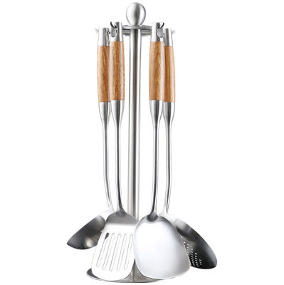 304 Stainless Steel Kitchen Utensil Set Spatula Pear Wood Cooking Spoon