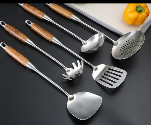 304 Stainless Steel Kitchen Utensil Set Spatula Pear Wood Cooking Spoon