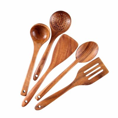 Natural Nonstick Hard Wood Cooking Utensils Spatula Spoons Set And Storage Wooden Barrel