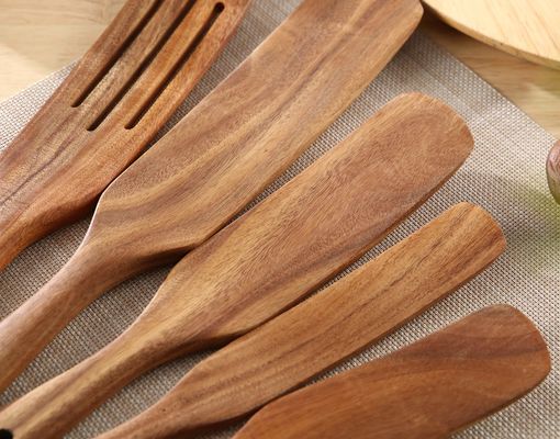 5Pcs Premium Natural Teak Wood Spatulas Spoons Set Nonstick