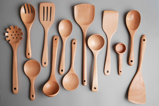 Non Stick Natural Wood Cooking Wooden Utensils Beech Wood Kitchen Utensils Set
