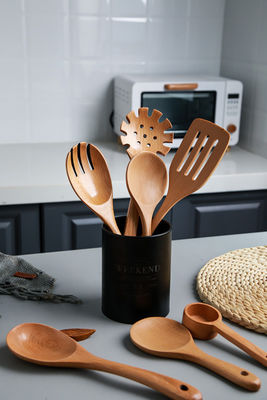 Non Stick Natural Wood Cooking Wooden Utensils Beech Wood Kitchen Utensils Set