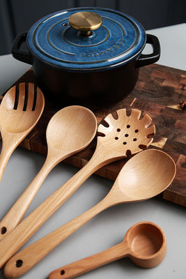 Non Stick Natural Wood Cooking Wooden Utensils Beech Wood Kitchen Utensils Set