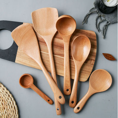 Non Stick Natural Wood Cooking Wooden Utensils Beech Wood Kitchen Utensils Set