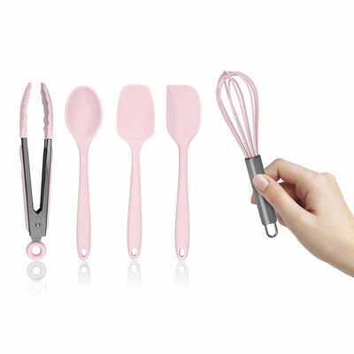 Five Piece White And Gunmetal Silicone Mini Kitchen Utensil Set