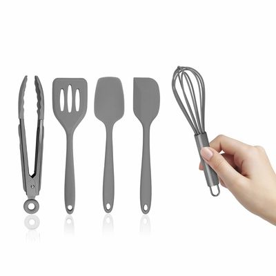 Five Piece White And Gunmetal Silicone Mini Kitchen Utensil Set