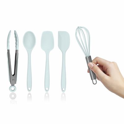 Five Piece White And Gunmetal Silicone Mini Kitchen Utensil Set