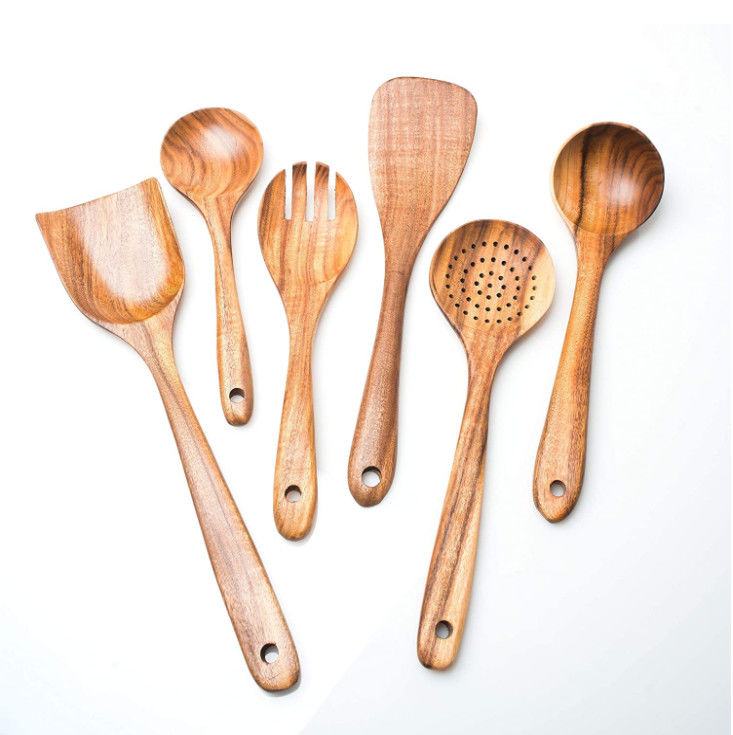 6 Piece Wooden Kitchen Utensil Set Biodegradble Dishwasher Safe