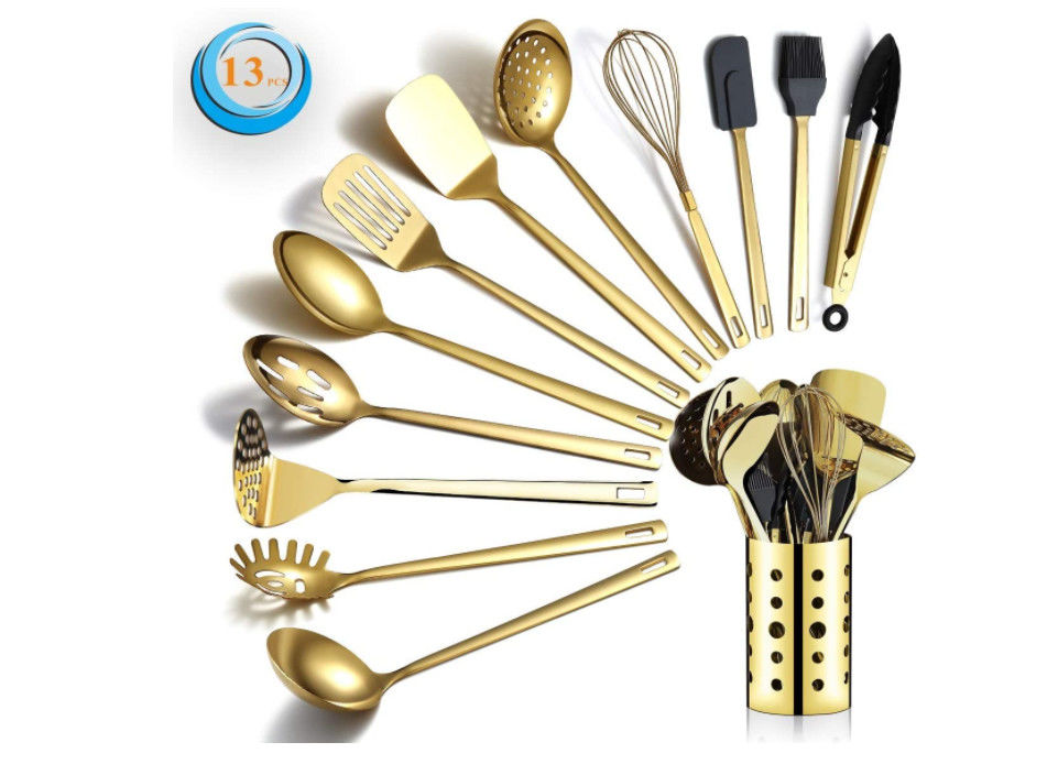 Gold Stainless Steel Spatula Set CU Approved Multiusage Titanium Plating