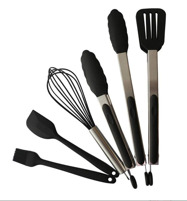6pcs Kitchen Utensil Set Premium Silicone BPA Free Non-Stick Stainless Steel